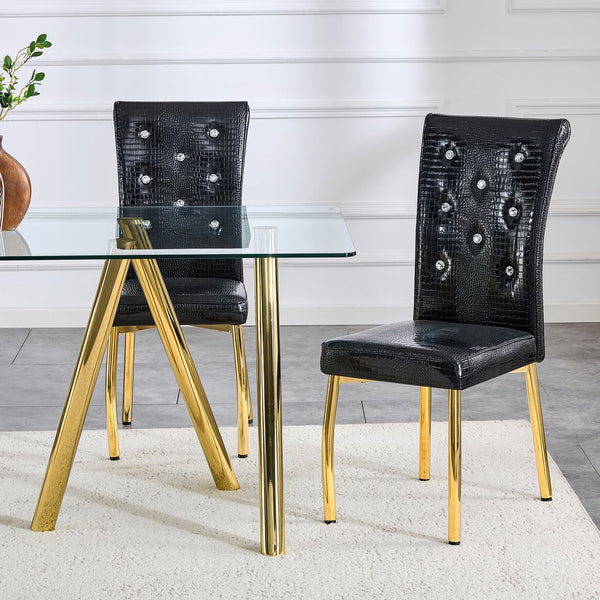 English Elm 71-inch Tempered Glass Dining Table Electroplated Metal Base Open Airy Modern Style Gold W3875S00006