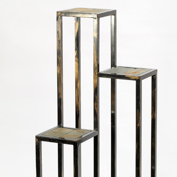 English Elm 47.25" Elegant 4-Tier Gray Stone Slab Plant Stand With Black & Gold Accents – Perfect For Indoor & Outdoor! B072115994