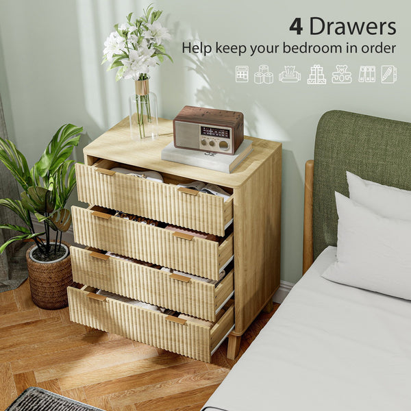 English Elm Homcom Fluted 4 Drawer Chest with Gold Pulls Rubberwood Legs Bedroom Storage W2225P485630