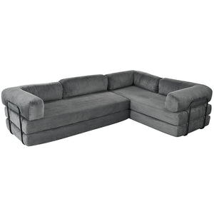 English Elm U_style Modular Corduroy Sectional Sofa Converts to Guest Bed for Apartment Living Grey WY000463AAE