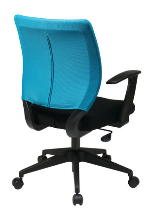 OSP Home Furnishings Screen Back Ergonomic Task Chair with Mesh Seat Lumbar Support and T Arms for Office Blue EM51022N-7