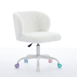 English Elm A&A Plush Faux Fur Office Chair with Ergonomic Wrap Back, Stable Metal Base, Breathable, Cute Wheels Ivory W1143P324154