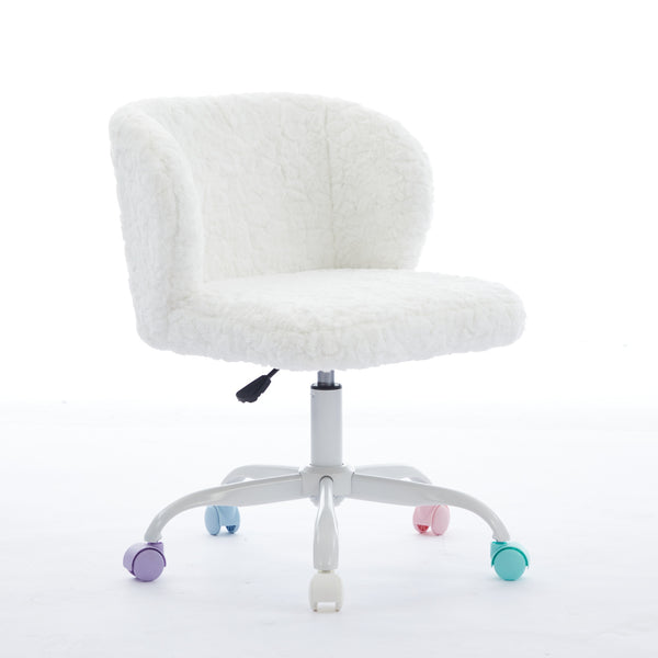 English Elm A&A Plush Faux Fur Office Chair with Ergonomic Wrap Back, Stable Metal Base, Breathable, Cute Wheels Ivory W1143P324154
