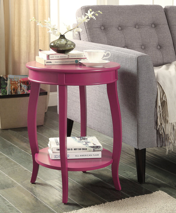 English Elm Aberta Purple Accent Table with Round Top & Lower Storage Shelf, 24" Height, Bold Wood Design B2726P243237