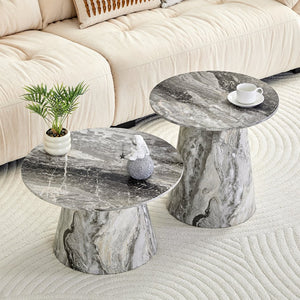 English Elm Nested Round Coffee Table Set with Wood Grain Mdf Top for Modern Living Rooms Grey W2920S00117