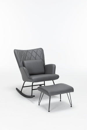English Elm Rocking Glider Chair with Ottoman and Lumbar Pillow for Nursery or Living Room B205P205672