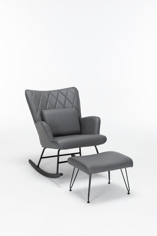 English Elm Rocking Glider Chair with Ottoman and Lumbar Pillow for Nursery or Living Room B205P205672
