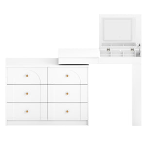 English Elm Vanity LED Mirror Desk with Flip-Top Dual Function, 7 Drawers & Multiple Shelves for Organized Glam White 32.28 L x 19.69 W x 8.86 H N733S363650K