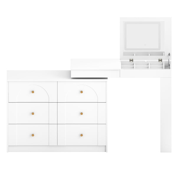 English Elm Vanity LED Mirror Desk with Flip-Top Dual Function, 7 Drawers & Multiple Shelves for Organized Glam White 32.28 L x 19.69 W x 8.86 H N733S363650K