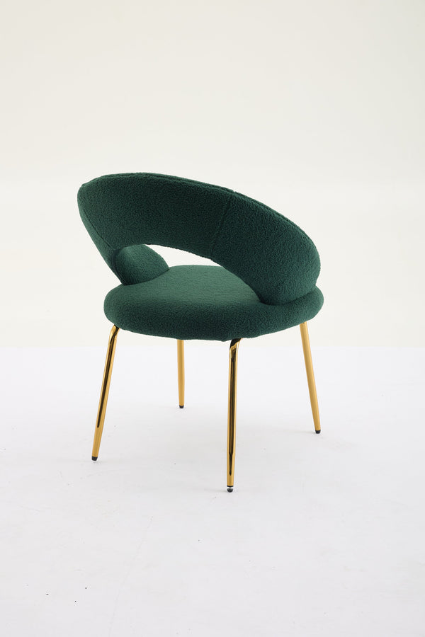 English Elm 061-Set Of 1 Plush Teddy Fabric Dining Chair With Ergonomic Backrest And Gold Legs For Modern Spaces W527P255488