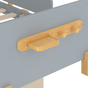 English Elm Twin Low Profile Kids Floor Bed Pine Wood Frame with Safety Rail and Built in Bookshelf Gray W1580P373243