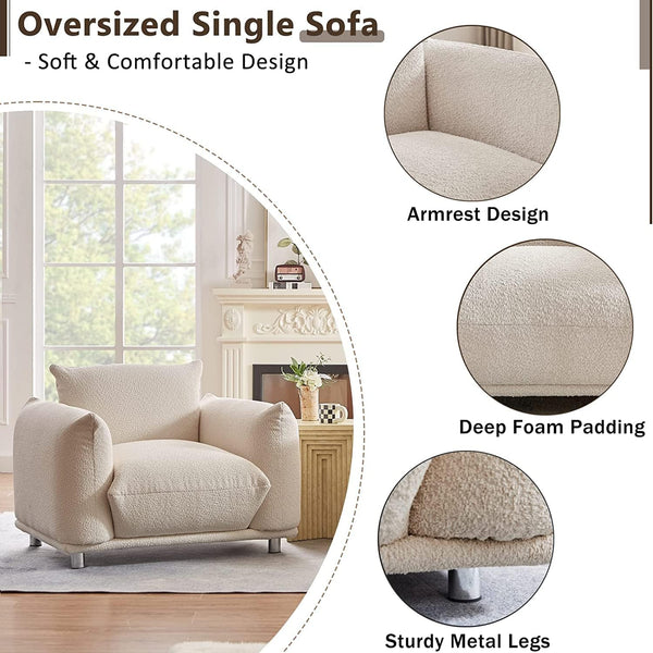 English Elm Sherpa Luxurious Lambswool Accent Chair – Plush Round Creamy 42" Sofa, Solid Wood Frame, Cozy Comfort W1550127160
