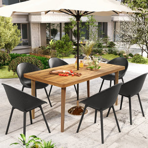English Elm Christopher Knight Home® - Gable Janiyah Outdoor Paito 7PCS Dining Set with Ergonomic White PP Chairs and Durable Wood Table Acacia Wood,Black GABLEJANI7PCDB