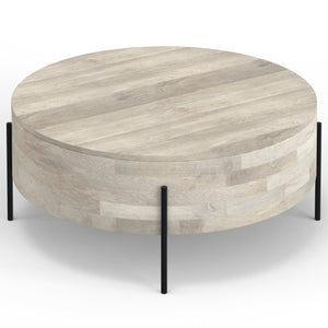 English Elm Rayburn Round Solid Mango Wood Cocktail Table with Matte Black Legs for Living Room White B136P429079