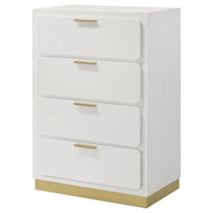 English Elm Modern four-drawer chest with sleek mid-century lines, smooth glides, wood construction, slim handles, versatile bedroom storage solution Gold,White 34.25 L x 21.26 W x 48.42 H B011P362582