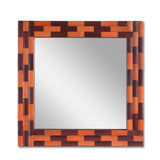 Christopher Knight Home® - Noble House - Blalock Handcrafted Boho Leather Square Wall Mirror, Antique Orange and Tan