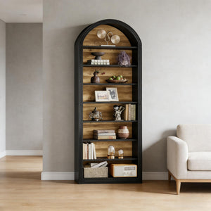English Elm Display Cabinet Wall Mounted 5 Tier Glass Door Shelving for Collectibles Matte Black Black T3971P449678