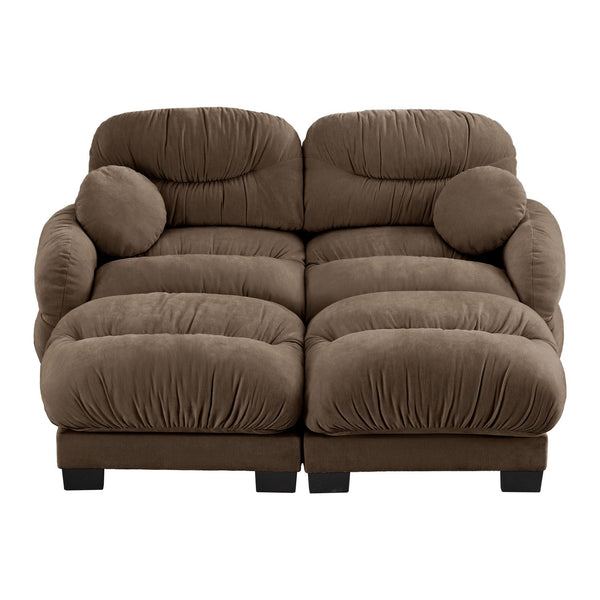 English Elm Teddy Fleece Modular Cloud Sofa with Curved Silhouette Ottomans and Lumbar Pillows Brown W5656S00057