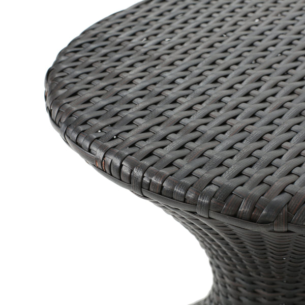 English Elm Outdoor Wicker Hourglass Side Table Sculptural Rattan Weave Patio Accent N773P362081B