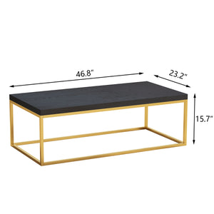 English Elm 47" Faux Stone Slab Coffee Table with Powder-coated Steel Frame for Modern Loft Living Gold+Black W3151P400580