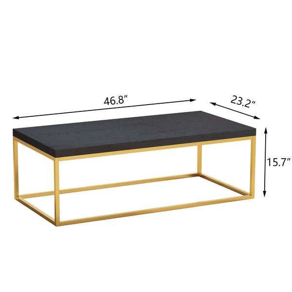 English Elm 47" Faux Stone Slab Coffee Table with Powder-coated Steel Frame for Modern Loft Living Gold+Black W3151P400580