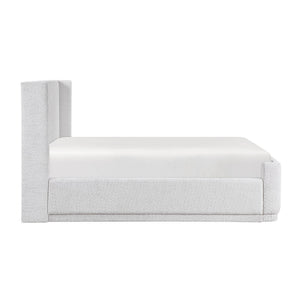 English Elm Light Gray Elegant Queen Platform Bed with Wingback Upholstered Headboard, Plywood Frame, No Box Spring Needed B011S01796