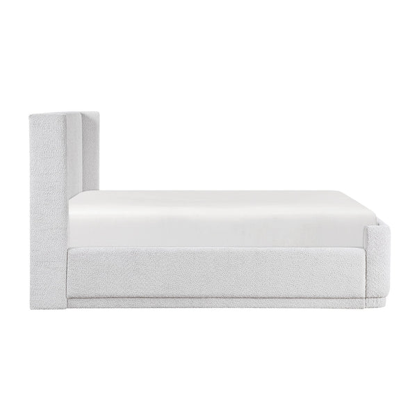 English Elm Light Gray Elegant Queen Platform Bed with Wingback Upholstered Headboard, Plywood Frame, No Box Spring Needed B011S01796