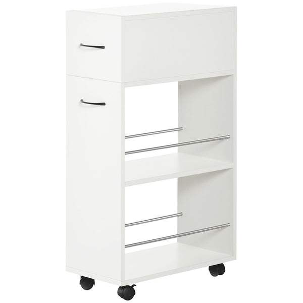 English Elm Homcom 3 Tier Slim Rolling Utility Cart with Drawer for Kitchen Bathroom Laundry W2225P229636