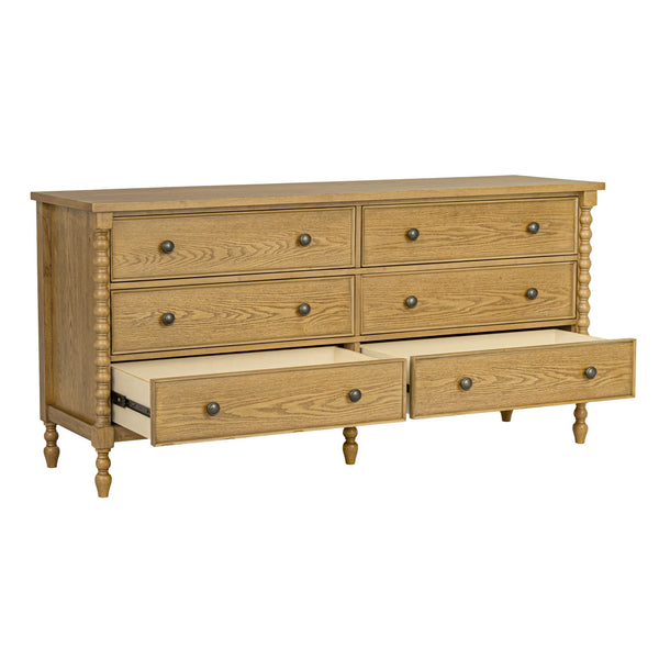 JLA Home Madison Park Signature - Large Dresser with Six Smooth-Glide Drawers, Velvet-Lined Boxes, Solid Spindle Legs, Metal Knobs, Anti-Tip Safety and 70" Width for Versatile Home Storage Natural MPS137-0325