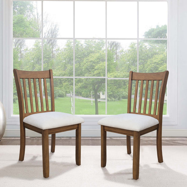 English Elm Dining Solid Wood Chairs Set of 2 in Light Brown with Padded White Fabric Seats, Standard Height Comfort and Durable Design W2170P208391
