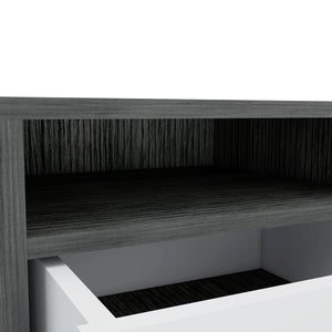 English Elm Philadelphia Nightstand Smokey Oak White – Elegant 2-Drawer Bedside Table with Concealed Shelf, Metal Pulls B128P148955