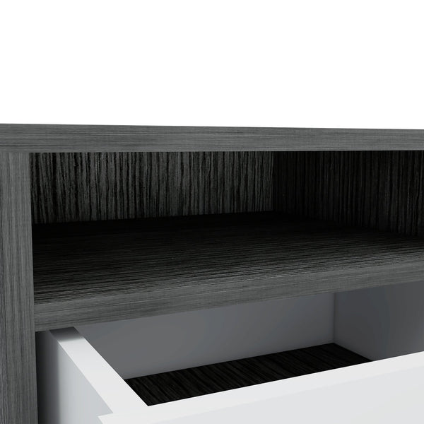 English Elm Philadelphia Nightstand Smokey Oak White – Elegant 2-Drawer Bedside Table with Concealed Shelf, Metal Pulls B128P148955