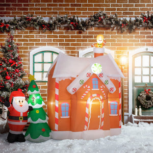 English Elm Outsunny 7Ft Inflatable Gingerbread House With Santa & Christmas Tree – Bright Led Holiday Decor! W2225P249964-GIGA