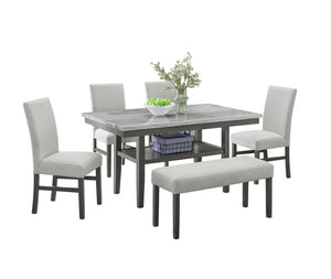 English Elm Selena Six Seat Faux Marble Rectangular Dining Set with Upholstered Chairs and Bench B061S00940