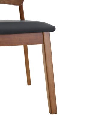 English Elm 2 Solid Walnut Toned Wood Dining Chairs Gray Fabric Seat Hollowed Backrest Modern Black,Walnut W1151P455534