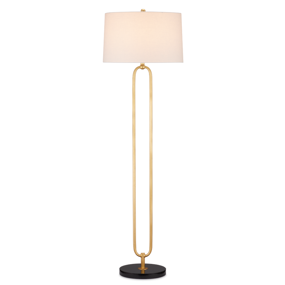 Glossary Floor Lamp - Contemporary Gold Leaf Design with Off-White Linen Shade & Black Marble Base
