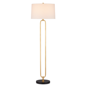 Glossary Floor Lamp - Contemporary Gold Leaf Design with Off-White Linen Shade & Black Marble Base