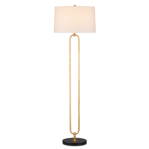 Glossary Floor Lamp - Contemporary Gold Leaf Design with Off-White Linen Shade & Black Marble Base