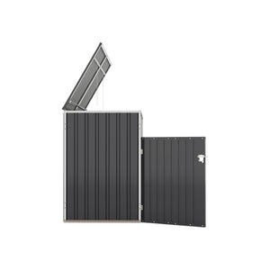English Elm Garbage Bin Shed Galvanized Steel Enclosure for Two Cans Outdoor Weather Resistant Dark Gray W1598P357714