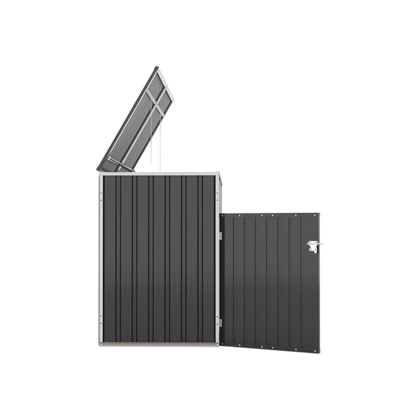 English Elm Garbage Bin Shed Galvanized Steel Enclosure for Two Cans Outdoor Weather Resistant Dark Gray W1598P357714
