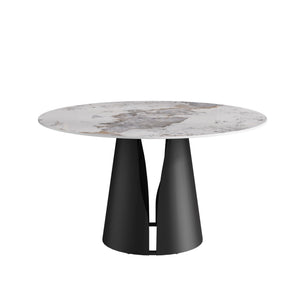 English Elm 53.15"Modern 53.15" Modern Round Dining Table With Black Carbon Steel Base - Seats 6, Stylish & Durable Design W1535S00441
