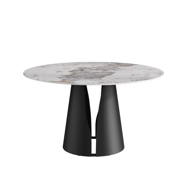 English Elm 53.15"Modern 53.15" Modern Round Dining Table With Black Carbon Steel Base - Seats 6, Stylish & Durable Design W1535S00441