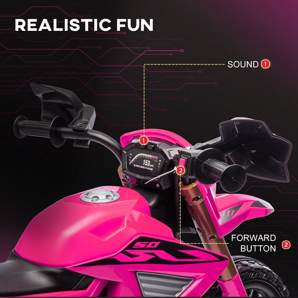English Elm Qaba Kids Electric Dirt Bike 6v Battery Powered Ride on with Training Wheels Ages 3 to 8 Pink W2225P249809