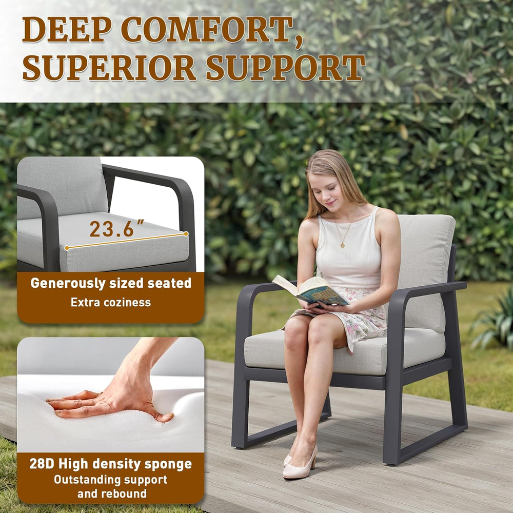 English Elm Fr Outdoor 4 Piece Patio Set with Aluminum Frame and All Weather Cushioned Seating W5382S00016