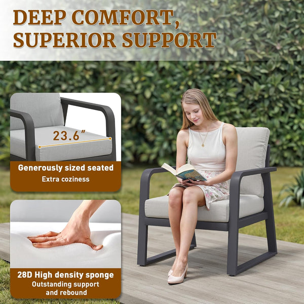 English Elm Fr Outdoor 4 Piece Patio Set with Aluminum Frame and All Weather Cushioned Seating W5382S00016