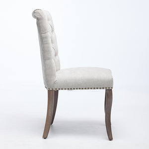 English Elm Upholstered Chenille Tufted Dining Chairs Set of 2 with Curved Wood Legs Club Style Beige W1143P457780