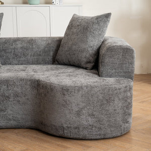 English Elm Modern curved sofa with extra-deep seat, cloudlike sponge support, high-carbon spring core, breathable cotton-linen fabric for lasting comfort and durability Gray W2012S00007