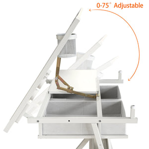 English Elm Adjustable Drafting Desk with Tilting Mdf Top Two Drawers and Stool for Home Studio W347P442069