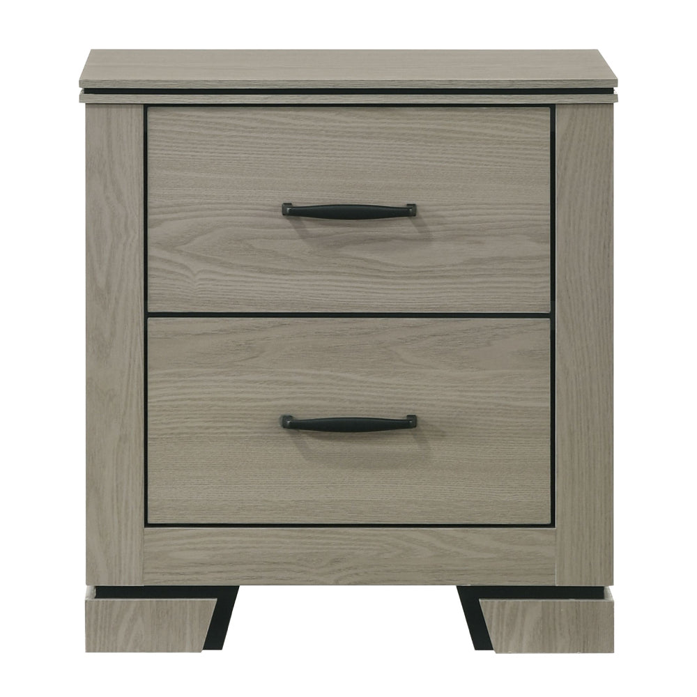 English Elm Modern Weathered Gray Nightstand with 2 Dovetail Drawers, Poplar & Metal Build, Smooth Glides, 22x16x24 in Durable Bedside Cabinet B2741P404887