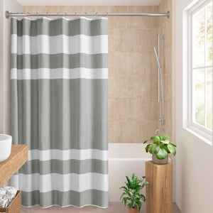 JLA Home Madison Park - Shower Waffle Curtain with 3M Scotchgard Water-Repellent Finish, Textured Stripe for Spa Ambiance Grey MP70-4981